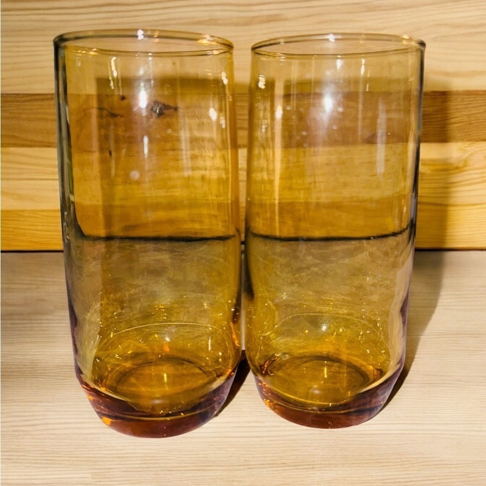 Mid Century Amber Glass Libby Style Tumblers
